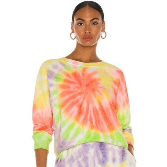NWT Re/Done Classic Raglan Tie Dye Sweatshirt in Neon Spiral Dye size Small - Picture 1 of 3